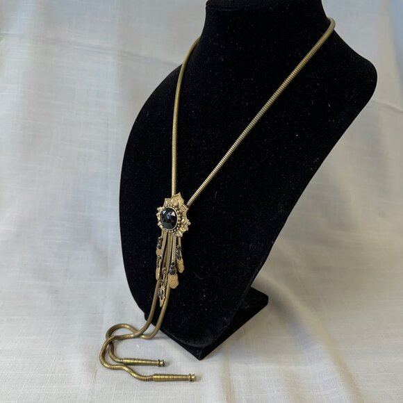 Vintage Jack Smile Egyptian Revival Art Deco Style Brass Bolo Necklace - Picture 2 of 16